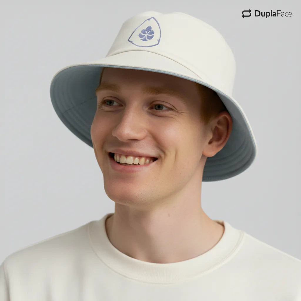Bucket Hat Dupla Face - Branco & azul