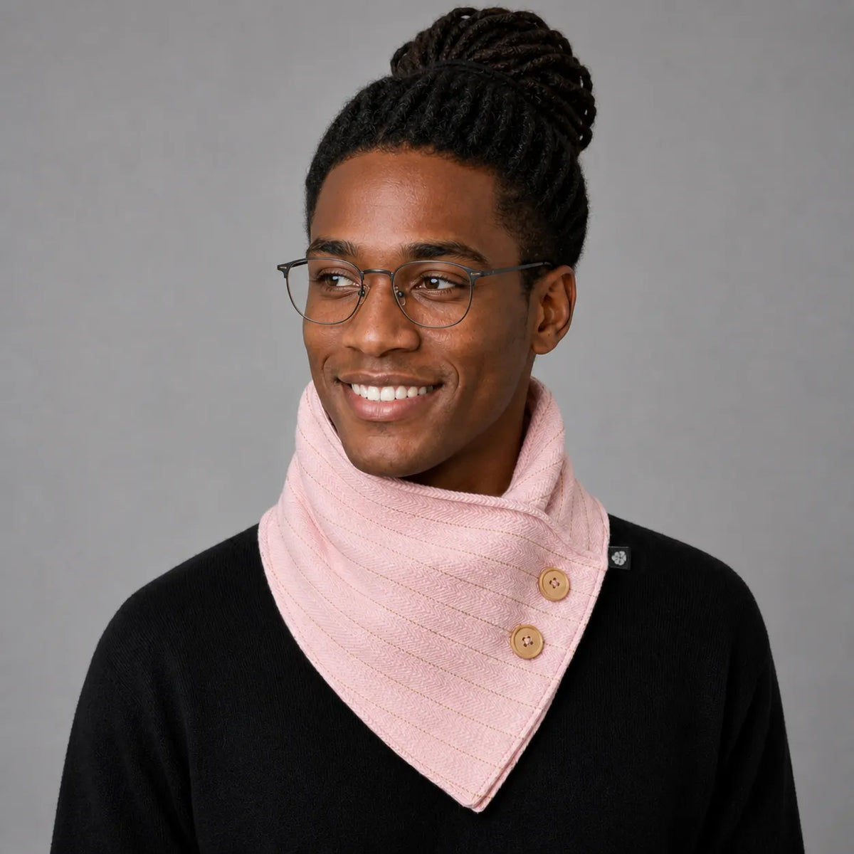 Cachecol Bandana Rosa com listras douradas