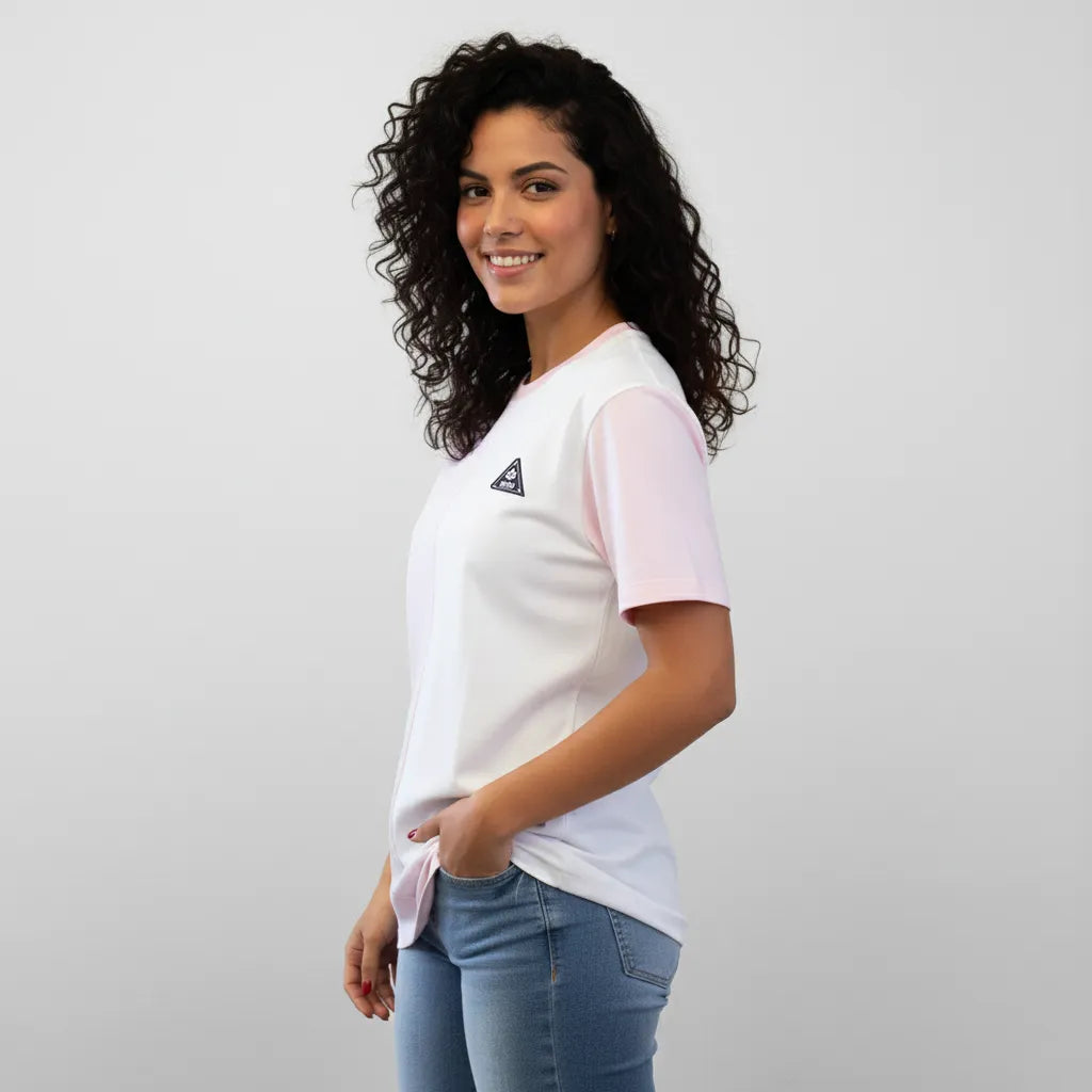 Camiseta Half Side Rosa e Branco- Algodão Orgânico