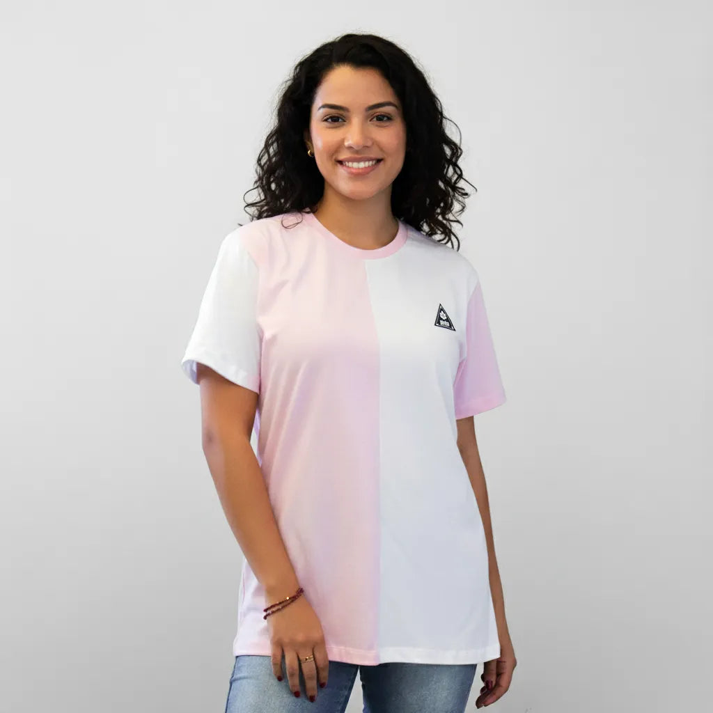 Camiseta Half Side Rosa e Branco- Algodão Orgânico